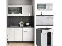 Vicco R-Line Singleküche Weiß Hochglanz/Anthrazit 140 cm ohne Arbeitsplatte ohne E-Geräte