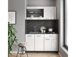 Vicco R-Line Singleküche Weiß Hochglanz/Anthrazit 140 cm ohne Arbeitsplatte ohne E-Geräte