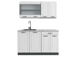 Vicco R-Line Singleküche Weiß Landhaus/Anthrazit 140 cm AP Marmor ohne E-Geräte