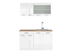 Vicco R-Line Singleküche Weiß Hochglanz/Weiß 140 cm AP Eiche ohne E-Geräte