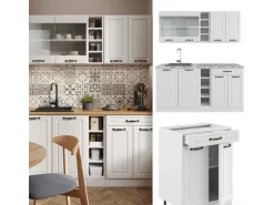 Vicco R-Line Singleküche Weiß Landhaus/Weiß 160 cm AP Marmor ohne E-Geräte