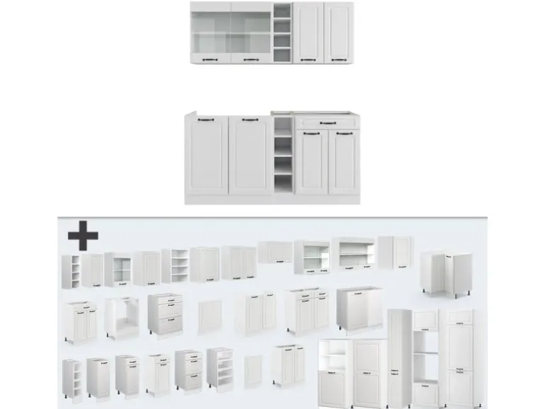 Vicco R-Line Singleküche Weiß Landhaus/Weiß 160 cm AP Marmor ohne E-Geräte