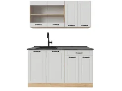 Vicco R-Line Singleküche Weiß Landhaus/Goldkraft Eiche 140 cm AP Anthrazit ohne E-Geräte