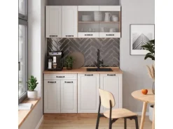 Vicco R-Line Singleküche Weiß Landhaus/Goldkraft Eiche 140 cm AP Anthrazit ohne E-Geräte