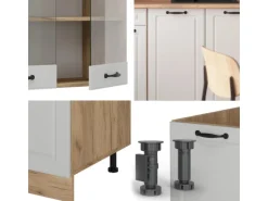 Vicco R-Line Singleküche Weiß Landhaus/Goldkraft Eiche 140 cm AP Anthrazit ohne E-Geräte