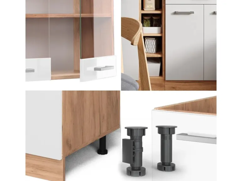 Vicco R-Line Singleküche Weiß Hochglanz/Goldkraft Eiche 160 cm AP Marmor ohne E-Geräte