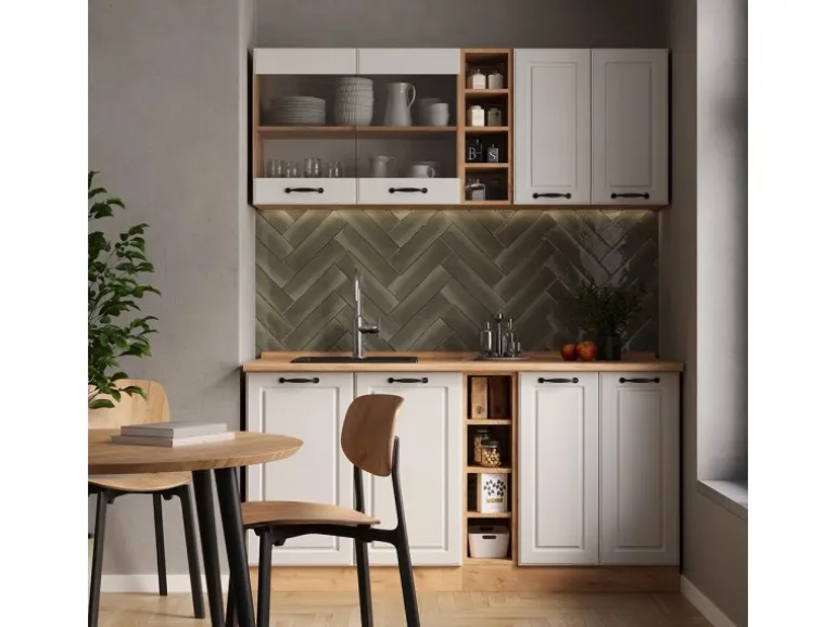 Vicco R-Line Singleküche Weiß Landhaus/Goldkraft Eiche 160 cm ohne Arbeitsplatte ohne E-Geräte