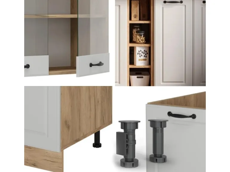 Vicco R-Line Singleküche Weiß Landhaus/Goldkraft Eiche 160 cm ohne Arbeitsplatte ohne E-Geräte