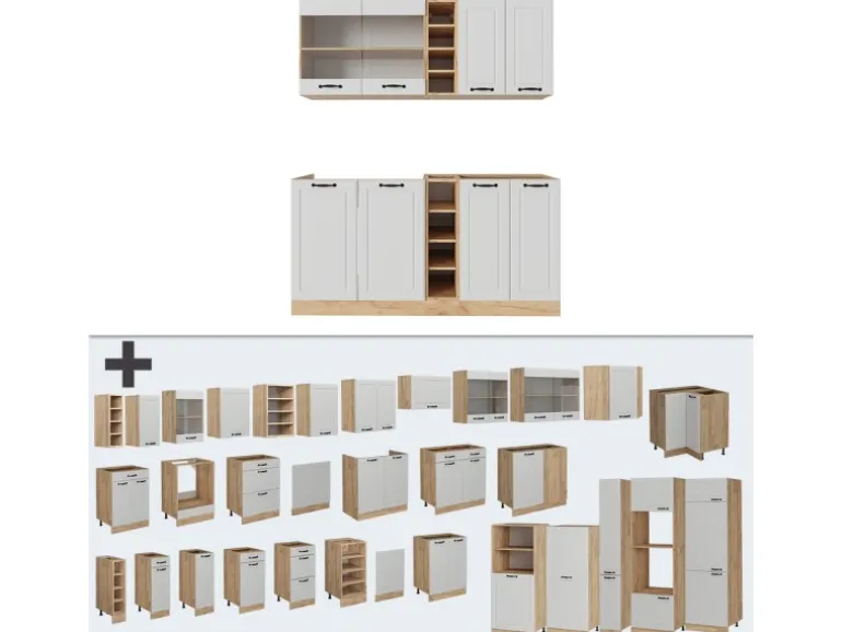 Vicco R-Line Singleküche Weiß Landhaus/Goldkraft Eiche 160 cm ohne Arbeitsplatte ohne E-Geräte
