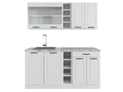 Vicco R-Line Singleküche Weiß Landhaus/Weiß 160 cm ohne Arbeitsplatte ohne E-Geräte