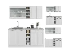 Vicco R-Line Singleküche Weiß Landhaus/Weiß 160 cm ohne Arbeitsplatte ohne E-Geräte