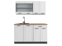 Vicco R-Line Singleküche Weiß Landhaus/Anthrazit 140 cm AP Eiche ohne E-Geräte