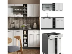 Vicco R-Line Singleküche Weiß Landhaus/Anthrazit 160 cm AP Eiche ohne E-Geräte