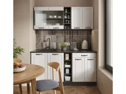 Vicco R-Line Singleküche Weiß Landhaus/Anthrazit 160 cm AP Eiche ohne E-Geräte