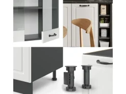 Vicco R-Line Singleküche Weiß Landhaus/Anthrazit 160 cm AP Eiche ohne E-Geräte