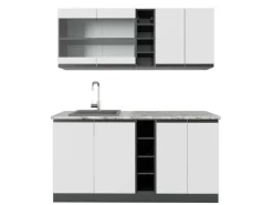 Vicco R-Line Singleküche Weiß/Anthrazit 160 cm AP Marmor ohne E-Geräte