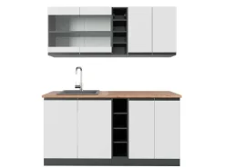 Vicco R-Line Singleküche Weiß/Anthrazit 160 cm AP Eiche ohne E-Geräte