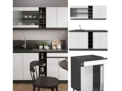 Vicco R-Line Singleküche Weiß/Anthrazit 160 cm AP Eiche ohne E-Geräte