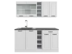 Vicco R-Line Singleküche Weiß Landhaus/Weiß 160 cm AP Anthrazit ohne E-Geräte