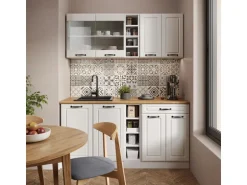 Vicco R-Line Singleküche Weiß Landhaus/Weiß 160 cm AP Anthrazit ohne E-Geräte