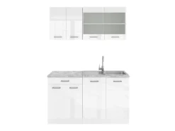 Vicco R-Line Singleküche Weiß 140 cm AP Marmor ohne E-Geräte