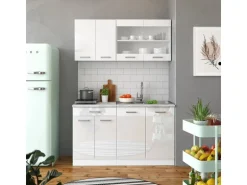 Vicco R-Line Singleküche Weiß 140 cm AP Marmor ohne E-Geräte