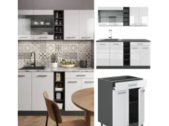 Vicco R-Line Singleküche Weiß Hochglanz/Anthrazit 160 cm AP Eiche ohne E-Geräte