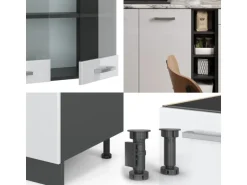 Vicco R-Line Singleküche Weiß Hochglanz/Anthrazit 160 cm AP Eiche ohne E-Geräte