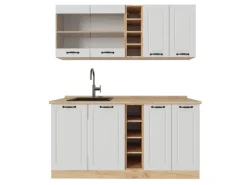 Vicco R-Line Singleküche Weiß Landhaus/Goldkraft Eiche 160 cm AP Eiche ohne E-Geräte