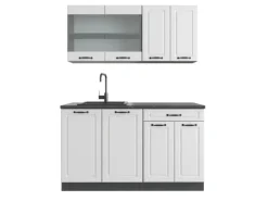 Vicco R-Line Singleküche Weiß Landhaus/Anthrazit 140 cm AP Anthrazit ohne E-Geräte