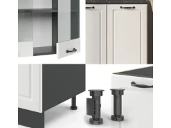 Vicco R-Line Singleküche Weiß Landhaus/Anthrazit 140 cm AP Anthrazit ohne E-Geräte