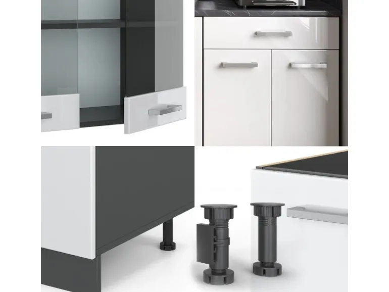 Vicco R-Line Singleküche Weiß Hochglanz/Anthrazit 140 cm AP Marmor ohne E-Geräte