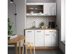 Vicco R-Line Singleküche Weiß Hochglanz/Goldkraft Eiche 140 cm AP Eiche ohne E-Geräte