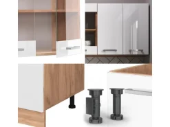 Vicco R-Line Singleküche Weiß Hochglanz/Goldkraft Eiche 140 cm AP Eiche ohne E-Geräte