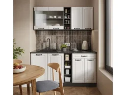 Vicco R-Line Singleküche Weiß Landhaus/Anthrazit 160 cm AP Marmor ohne E-Geräte