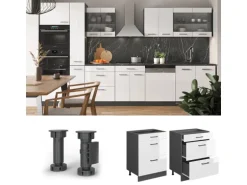 Vicco Schubladenschrank R-Line Schubladenschrank für die Küche Weiß Hochglanz 60 cm AP Marmor