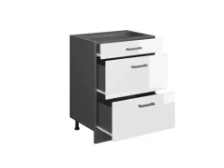 Vicco Schubladenschrank R-Line Schubladenschrank für die Küche Weiß Hochglanz 60 cm AP Marmor