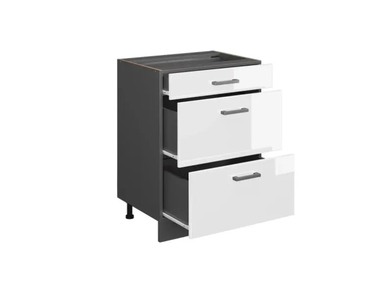 Vicco Schubladenschrank R-Line Schubladenschrank für die Küche Weiß Hochglanz 60 cm AP Marmor