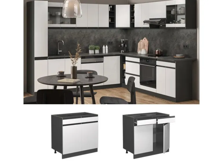 Vicco Schubladenunterschrank R-Line Schubladenschrank für die Küche Weiß 80 cm AP Marmor