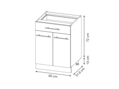 Vicco Schubunterschrank Fame-Line Schwarz Gestreift 60 cm mit Schublade AP Marmor