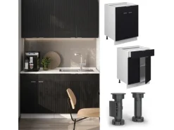 Vicco Schubunterschrank Fame-Line Schwarz Gestreift 60 cm mit Schublade AP Marmor