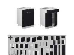 Vicco Schubunterschrank Fame-Line Schwarz Gestreift 60 cm mit Schublade AP Marmor