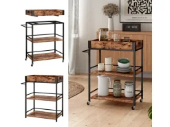 Vicco Servierwagen Fyrk Rollbare Küchen-Minibar Eiche Rustikal 65x85 cm