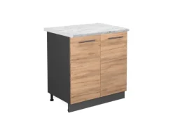 Vicco Spülenunterschrank Fame-Line Goldkraft Eiche/Anthrazit 80 cm mit Regal AP Marmor