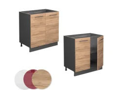 Vicco Spülenunterschrank Fame-Line Goldkraft Eiche/Anthrazit 80 cm mit Regal AP Marmor