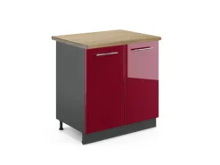 Vicco Spülenunterschrank Fame-Line Bordeaux Hochglanz/Anthrazit 80 cm AP Eiche