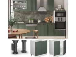 Vicco Spülenunterschrank Fame-Line Grün-Gold Landhaus/Weiß 80 cm mit Regal AP Marmor