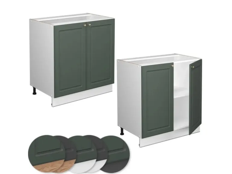 Vicco Spülenunterschrank Fame-Line Grün-Gold Landhaus/Weiß 80 cm mit Regal AP Marmor