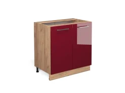 Vicco Spülenunterschrank Fame-Line Bordeaux Hochglanz/Goldkraft Eiche 80 cm mit Regal ohne Arbeitsplatte