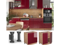 Vicco Spülenunterschrank Fame-Line Bordeaux Hochglanz/Goldkraft Eiche 80 cm mit Regal ohne Arbeitsplatte